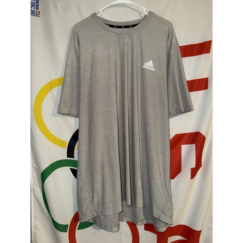 Adidas T Shirt Mens 2XL Gray Activewear Tee Stretch Performance Aeroready